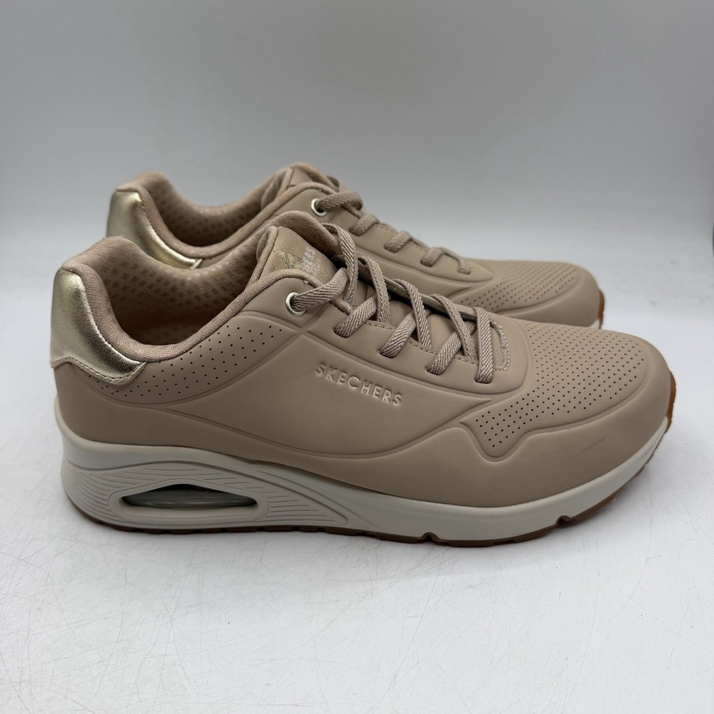 Skechers Uno Shimmer Away Shoes Womens Sz 8.5 Nude Beige Tan Sneakers 155196